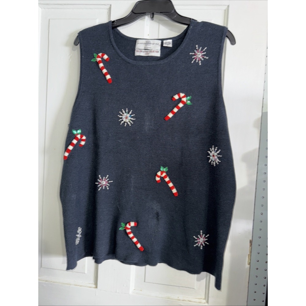 Marisa Christina 2003 Christmas Collection Sweater Vest Black Size 1X Candy Cane